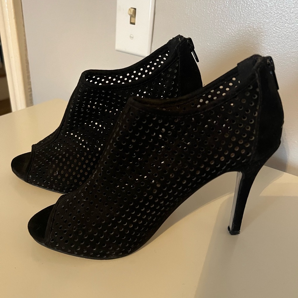 Madden Girl black suede peep toe booties